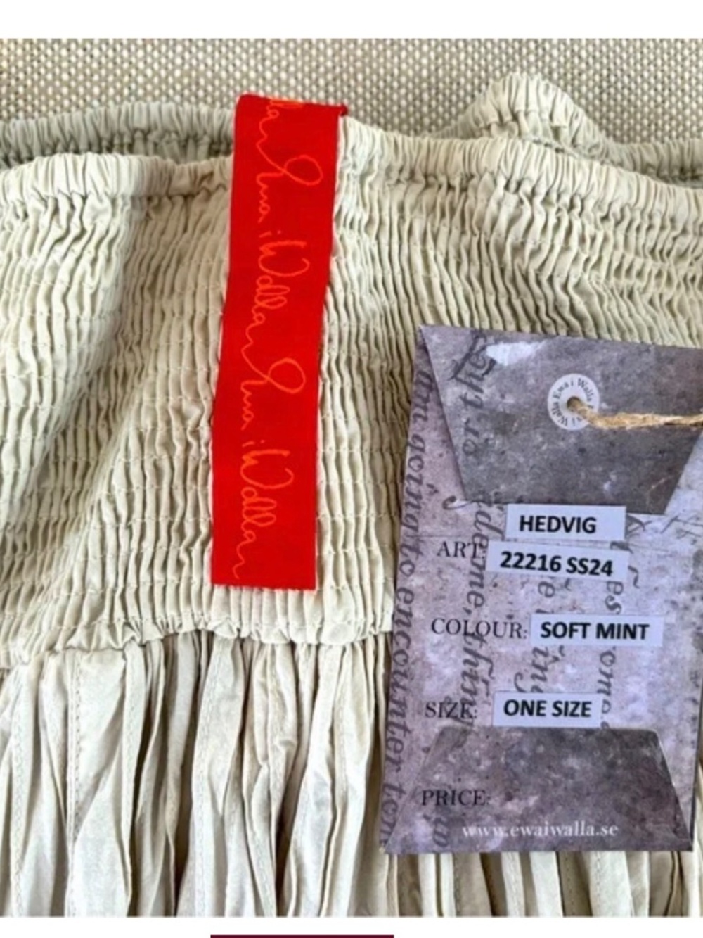 Ewa I Walla, OS, NWT, “Hedvig” Cotton, Soft Mint, Long Smocked Waist Skirt - Picture 6 of 8